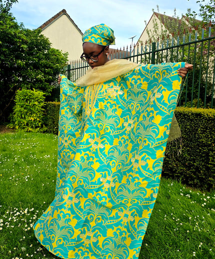 Boubou damask brodé - Vert jaune