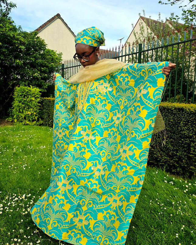 Boubou damask brodé - Vert jaune