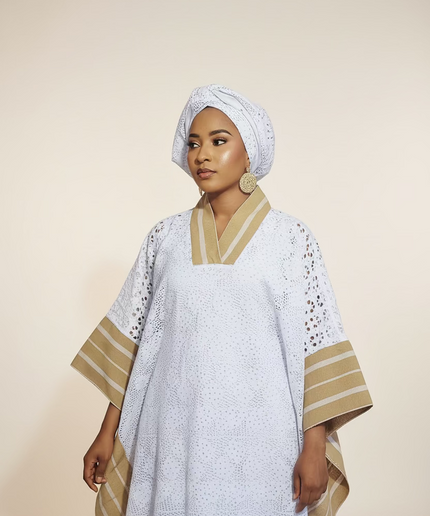 Robe morenike dentelle aso oke - Blanc III
