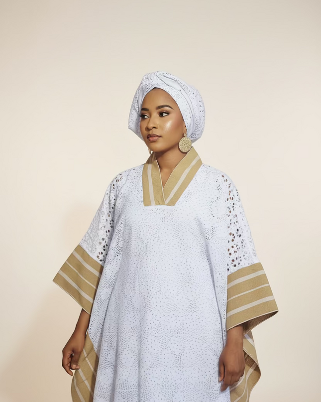 Robe morenike dentelle aso oke - Blanc III