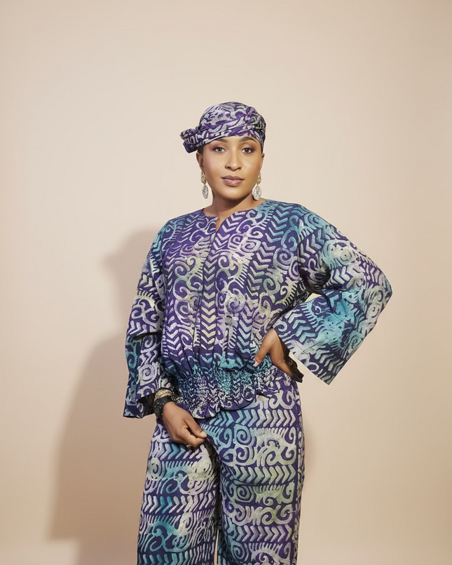 Ensemble pantalon adire bewaji - bleu violet