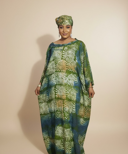Boubou adire dempé perlé tolulope - Vert