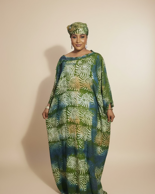 Boubou adire dempé perlé tolulope - Vert