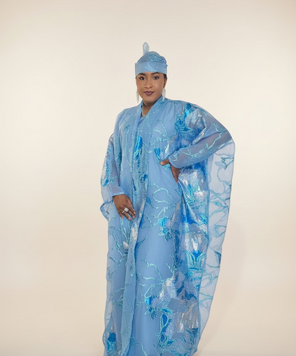 Ensemble brocart dubai - Bleu ciel