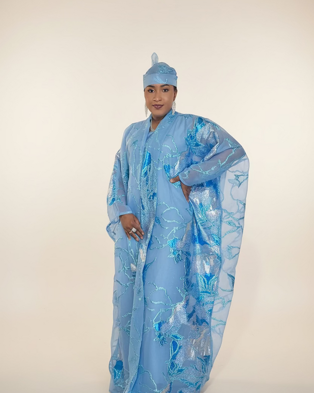 Ensemble brocart dubai - Bleu ciel