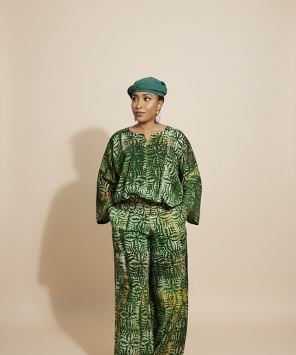 Ensemble pantalon adire ademide - vert forest