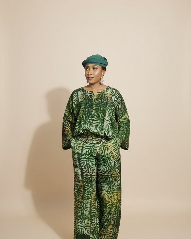Ensemble pantalon adire ademide - vert forest