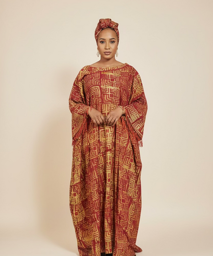 Boubou adire dempé perlé ileri - Rouge