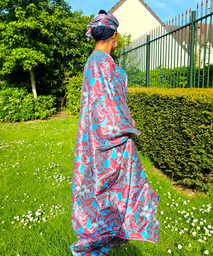 Boubou damask brodé - Bleu rouge