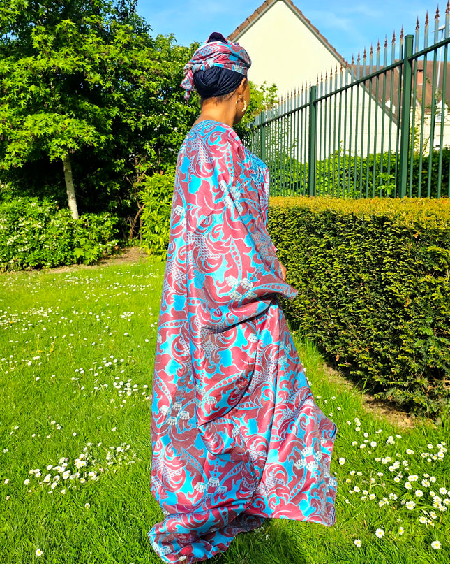 Boubou damask brodé - Bleu rouge