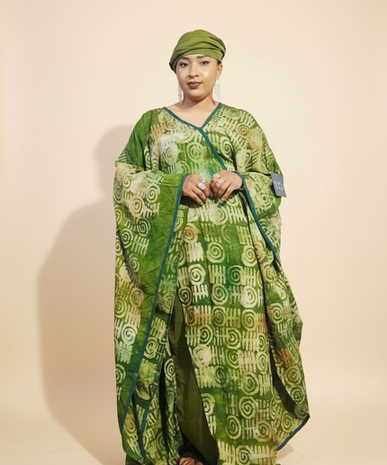 Boubou adire crepe avec jupe - Vert