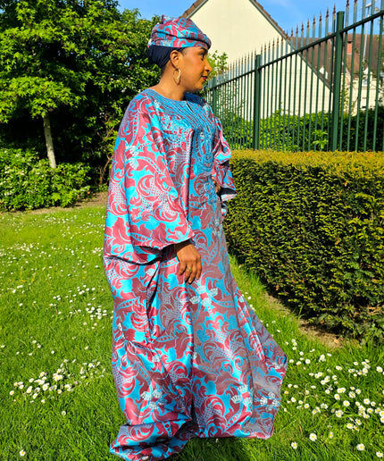 Boubou damask brodé - Bleu rouge