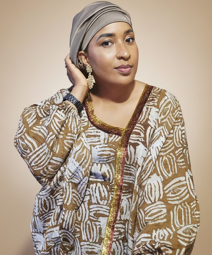 Boubou adire crêpe au bandeau - Marron