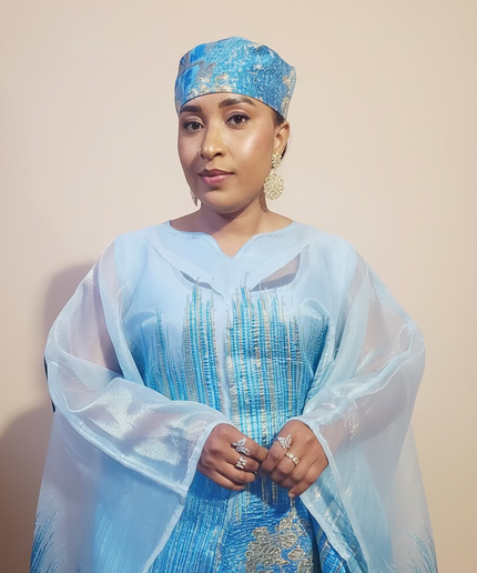 Ensemble amma brocart organza - Bleu