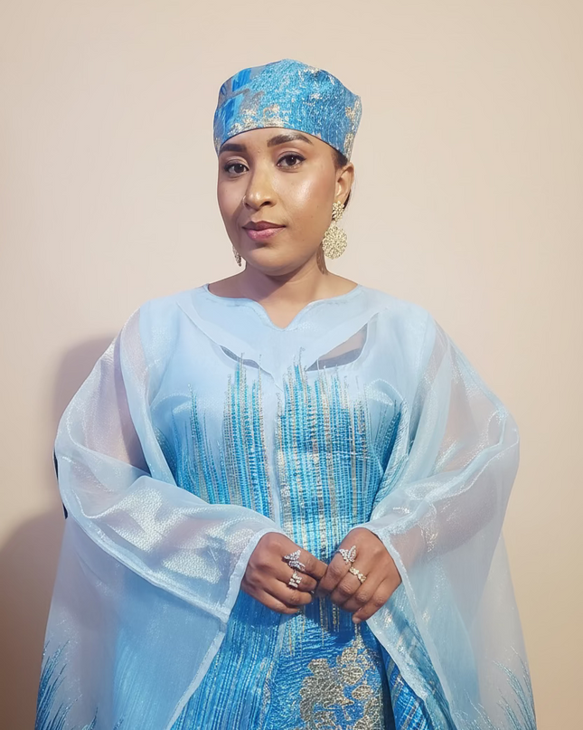 Ensemble amma brocart organza - Bleu