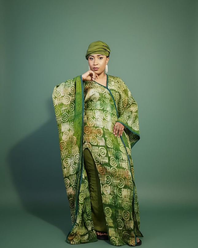 Boubou adire crepe avec jupe - Vert