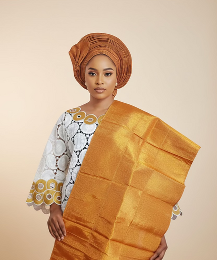 Foulard nigérian prénoué Aso Oké - Orange