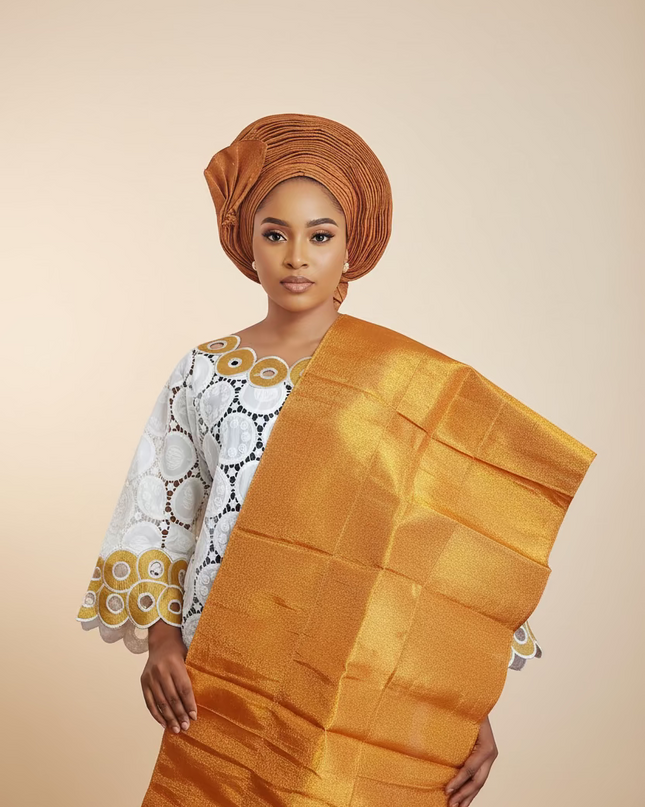 Foulard nigérian prénoué Aso Oké - Orange