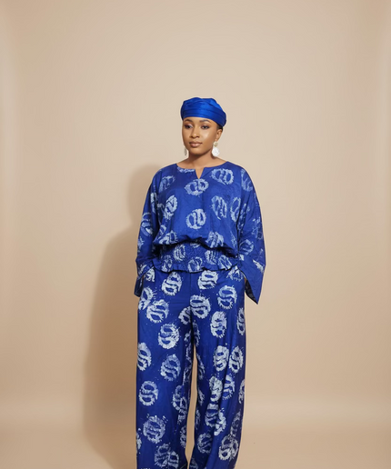 Ensemble pantalon adire olatomi - Bleu roi
