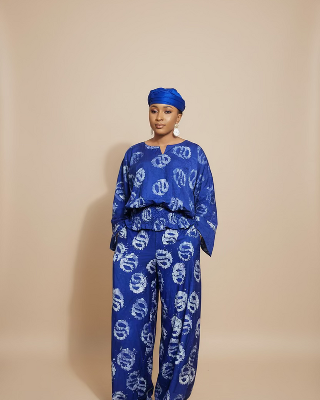 Ensemble pantalon adire olatomi - Bleu roi