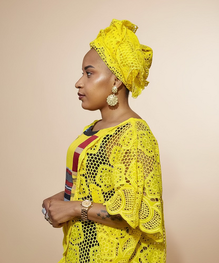 Robe dentelle aso oke - Jaune