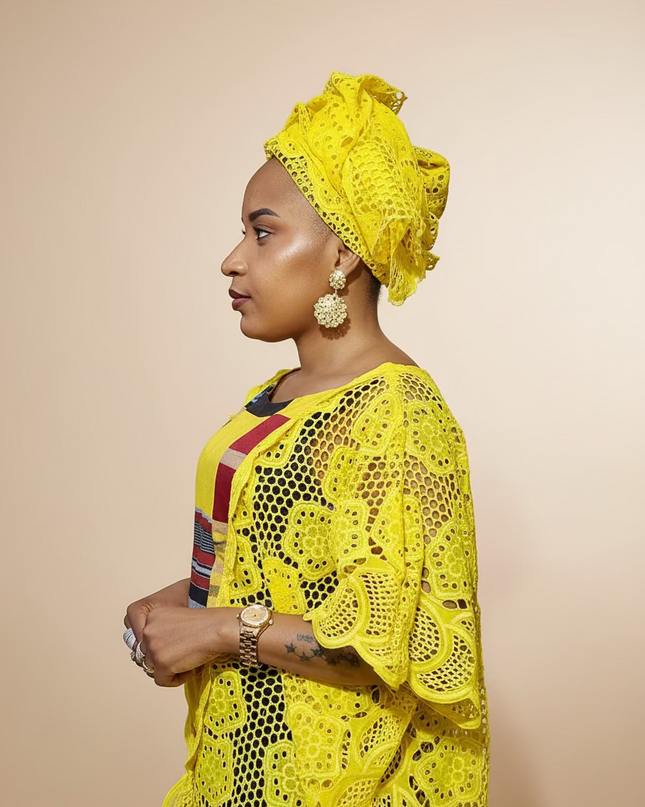 Robe dentelle aso oke - Jaune