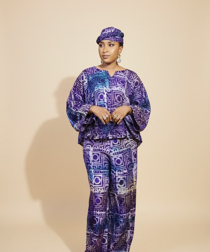 Ensemble pantalon adire folami - Bleu violet