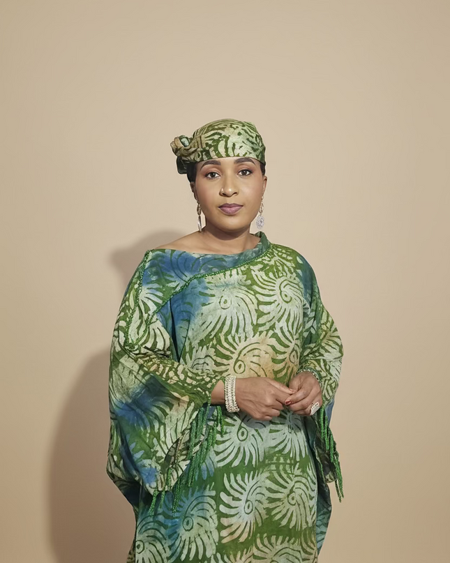 Boubou adire dempé perlé tolulope - Vert