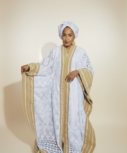 Robe morenike dentelle aso oke - Blanc