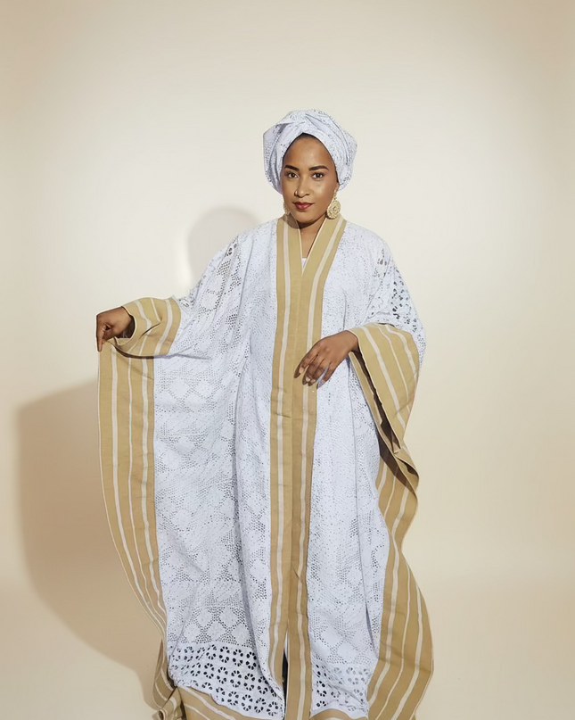 Robe morenike dentelle aso oke - Blanc