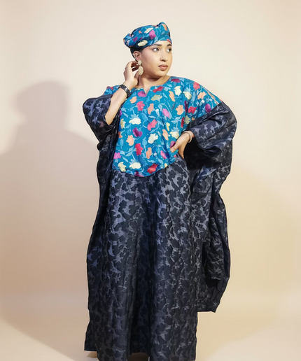 Robe dentelle indienne - organza - Bleu black