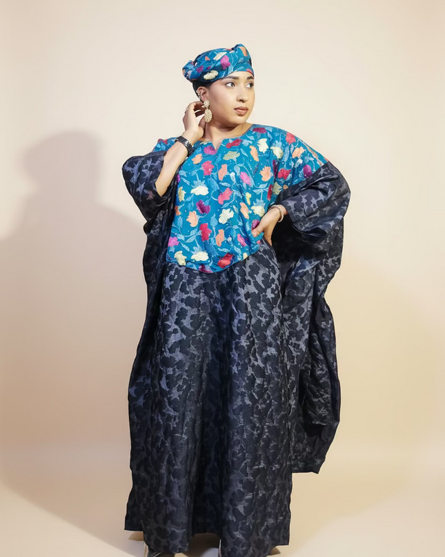 Robe dentelle indienne - organza - Bleu black