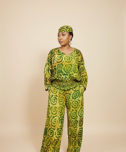Ensemble pantalon adire adetunde - Vert fluo