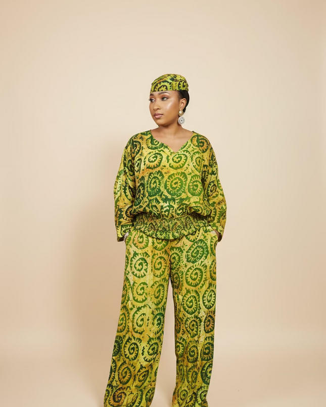 Ensemble pantalon adire adetunde - Vert fluo