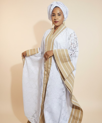 Robe morenike dentelle aso oke - Blanc