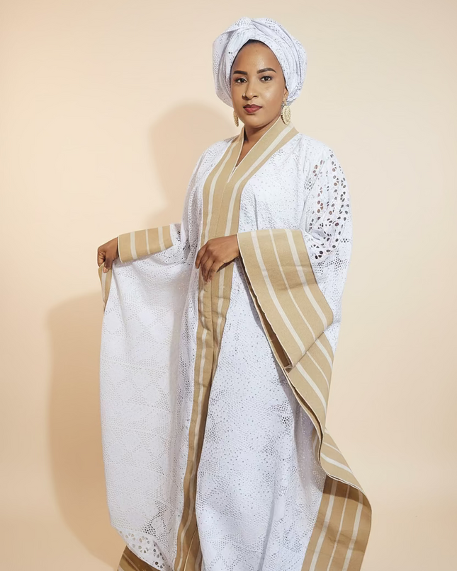 Robe morenike dentelle aso oke - Blanc