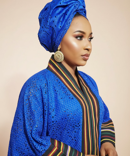 Robe morenike dentelle aso oke - Bleu roi II