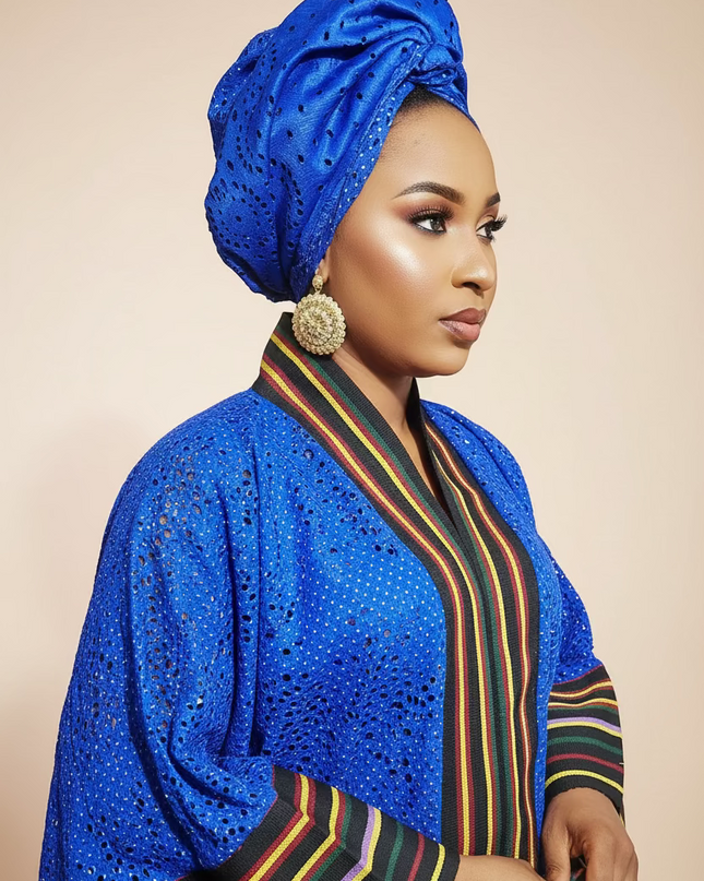 Robe morenike dentelle aso oke - Bleu roi II