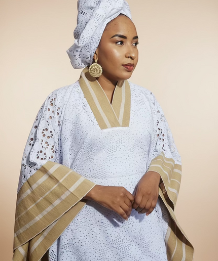 Robe morenike dentelle aso oke - Blanc III