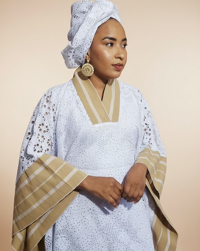 Robe morenike dentelle aso oke - Blanc III