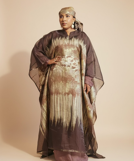 Ensemble amma brocart organza - Marron
