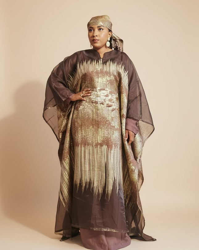 Ensemble amma brocart organza - Marron