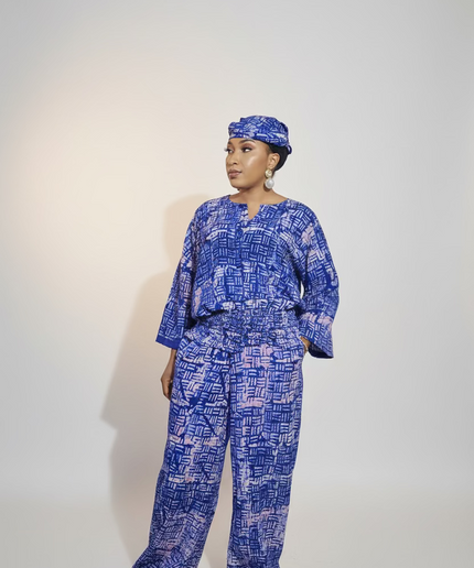 Ensemble pantalon adire bolaji - Bleu roi