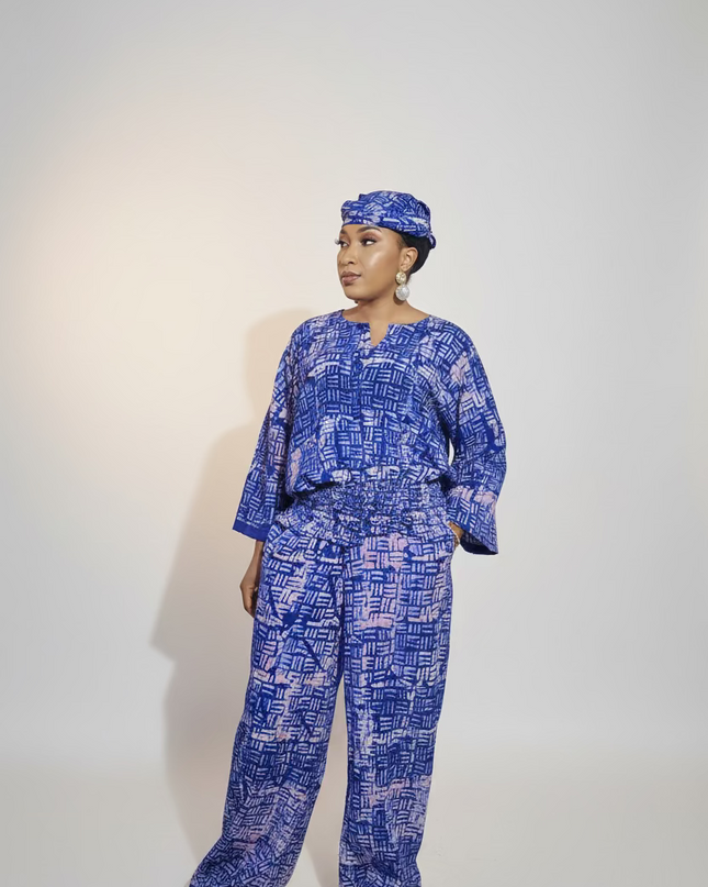 Ensemble pantalon adire bolaji - Bleu roi