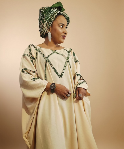 Boubou salima aux motifs adire - Beige
