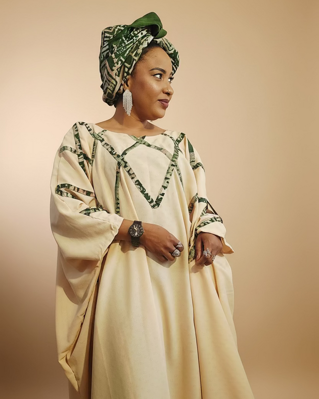 Boubou salima aux motifs adire - Beige