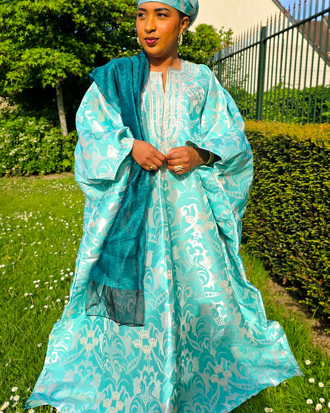 Boubou damask brodé - Vert d'eau