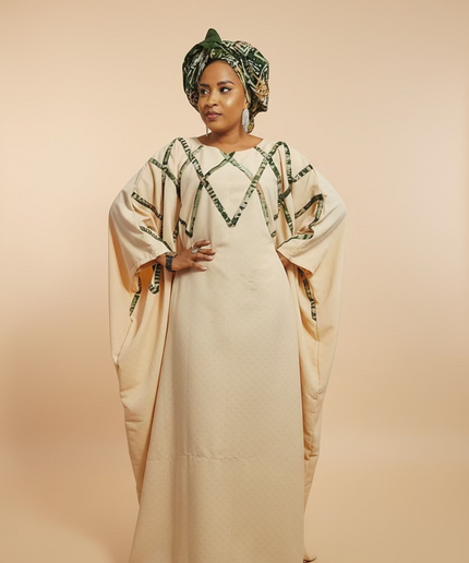Boubou salima aux motifs adire - Beige