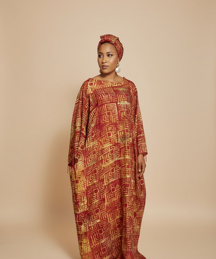 Boubou adire dempé perlé ileri - Rouge