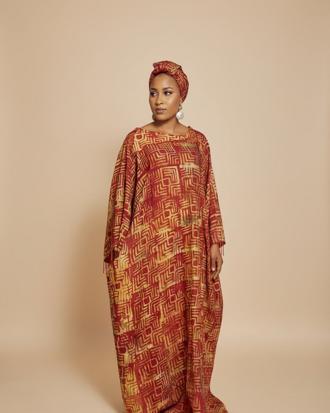 Boubou adire dempé perlé ileri - Rouge